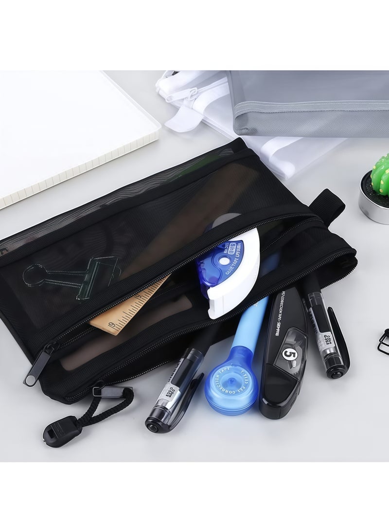 3 Pcs Pencil Case Set, Clear Exam Pencil Pouch, Mesh Zipper Pen Pouch, Nylon Pencil Storage Pouch, Makeup Bag for Women, Portable Office Stationery Pouch for Students Adults - Image 5